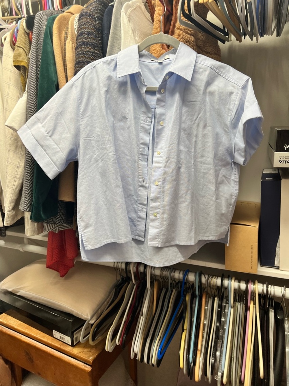 AYR Light Blue Boxy Button-Up short sleeve Oxford